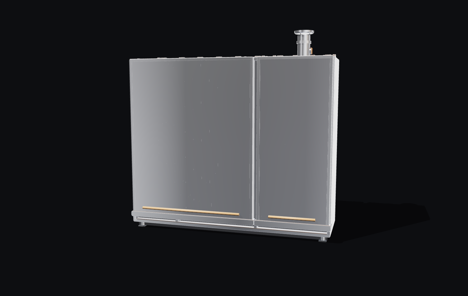 omegaClass closed — a clean sealed stainless cabinet with a flue on top