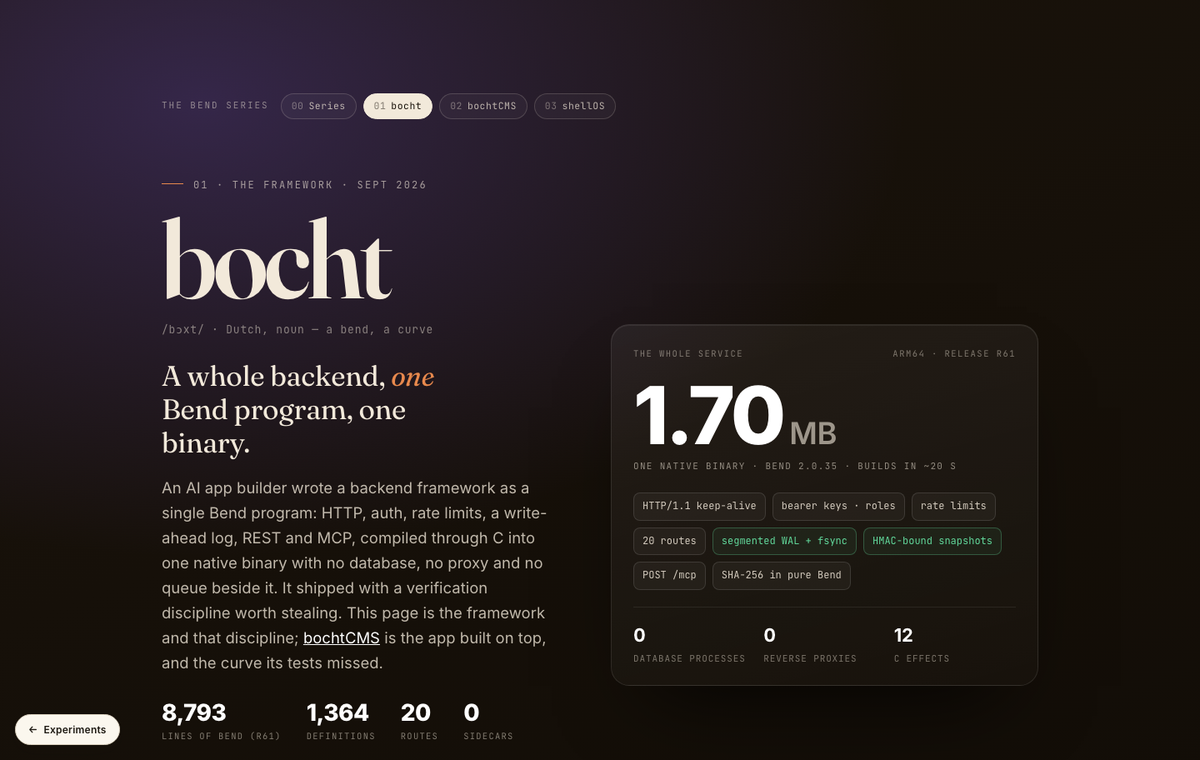 bocht: the whole backend as one 1.70 MB arm64 binary